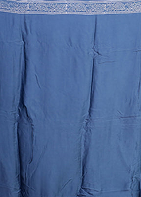 Blue Printed Pure Silk Saree Without Blouse Piece