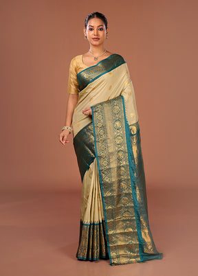 Cream Gadwal Silk Saree Without Blouse Piece