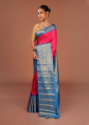 Pink Gadwal Silk Saree Without Blouse Piece