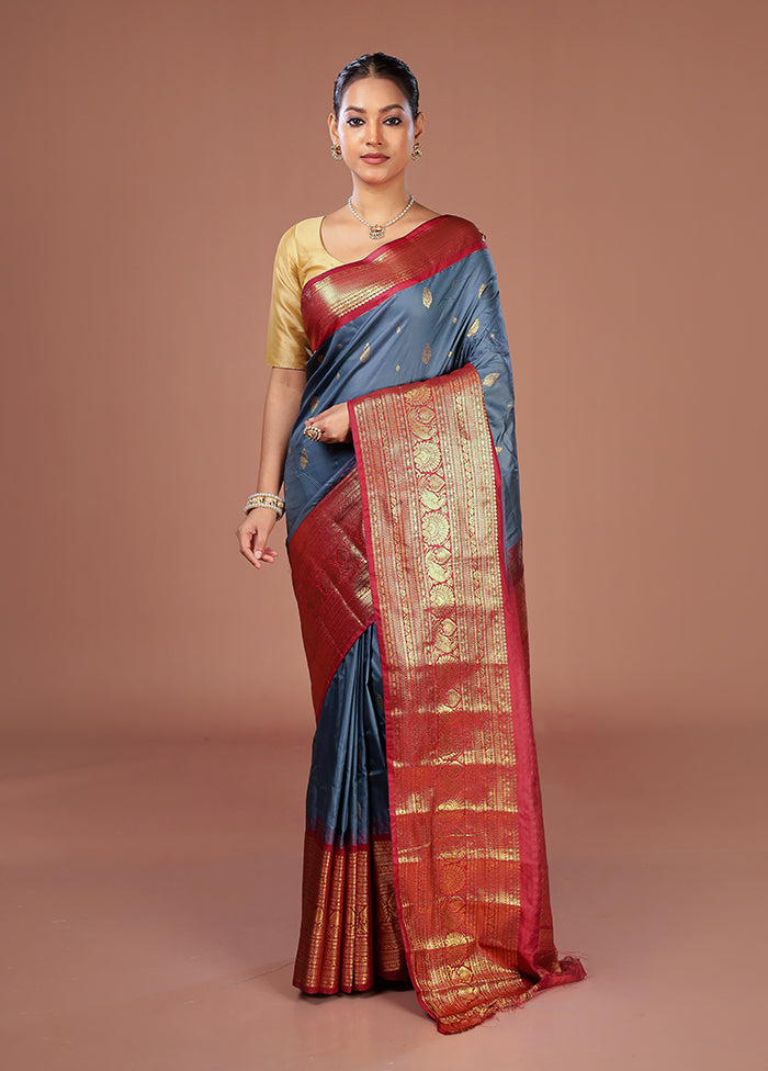 Grey Gadwal Silk Saree Without Blouse Piece