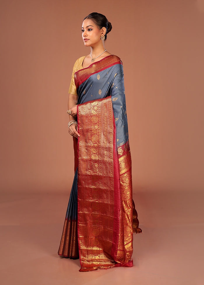 Grey Gadwal Silk Saree Without Blouse Piece
