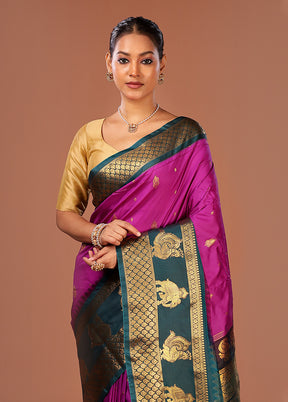 Purple Gadwal Silk Saree Without Blouse Piece