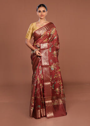 Maroon Tussar Silk Saree With Blouse Piece