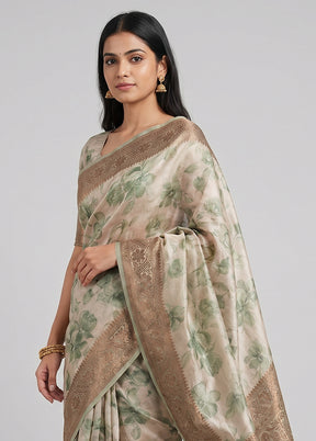 Cream Tussar Silk Saree With Blouse Piece
