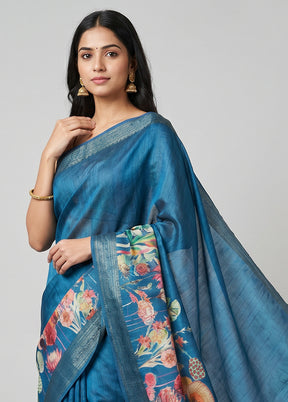 Blue Tussar Silk Saree With Blouse Piece