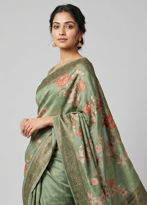Green Tussar Silk Saree With Blouse Piece