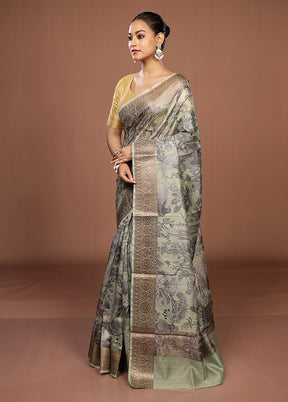 Green Tussar Silk Saree With Blouse Piece