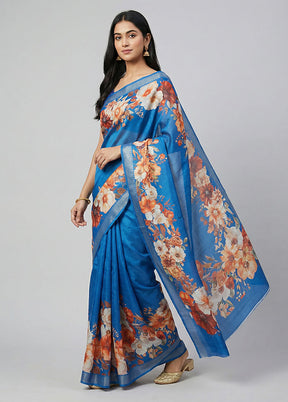 Blue Tussar Silk Saree With Blouse Piece