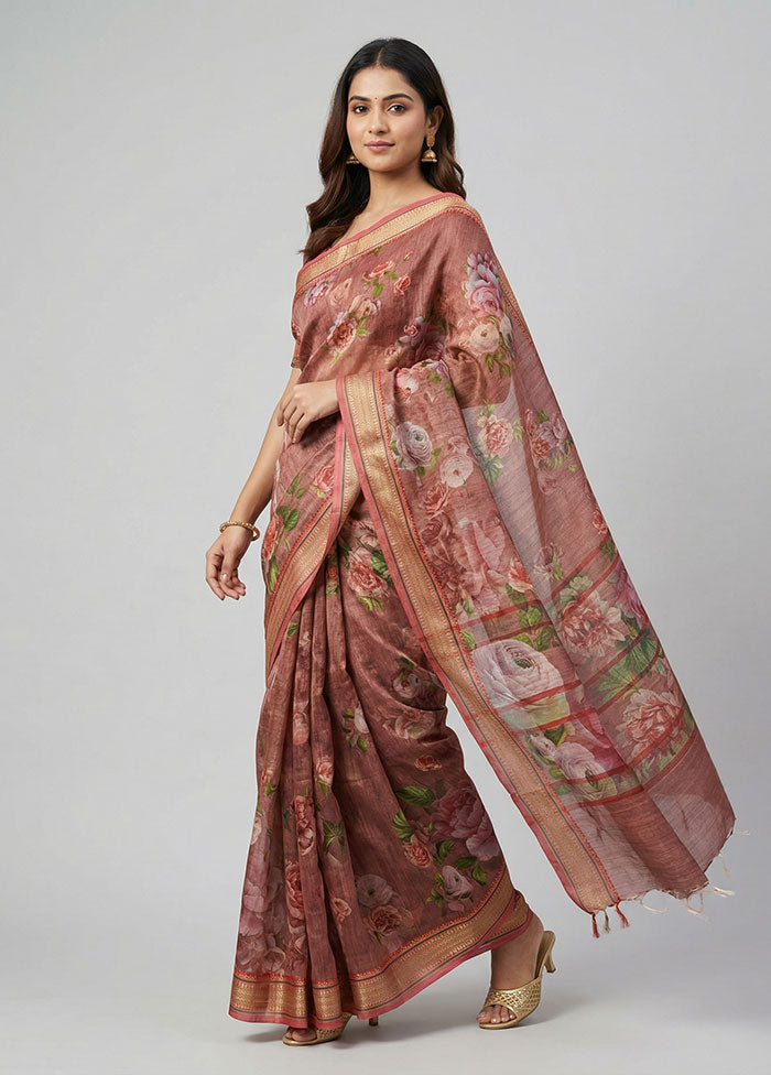 Purple Tussar Silk Saree With Blouse Piece