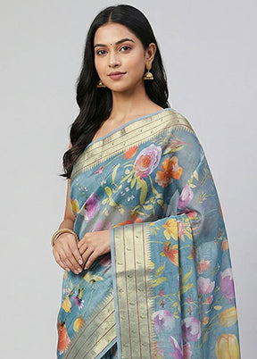 Blue Tussar Silk Saree With Blouse Piece