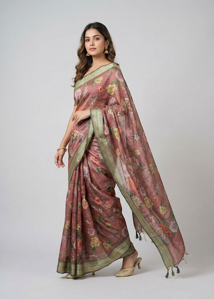 Purple Tussar Silk Saree With Blouse Piece