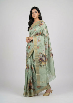 Green Tussar Silk Saree With Blouse Piece
