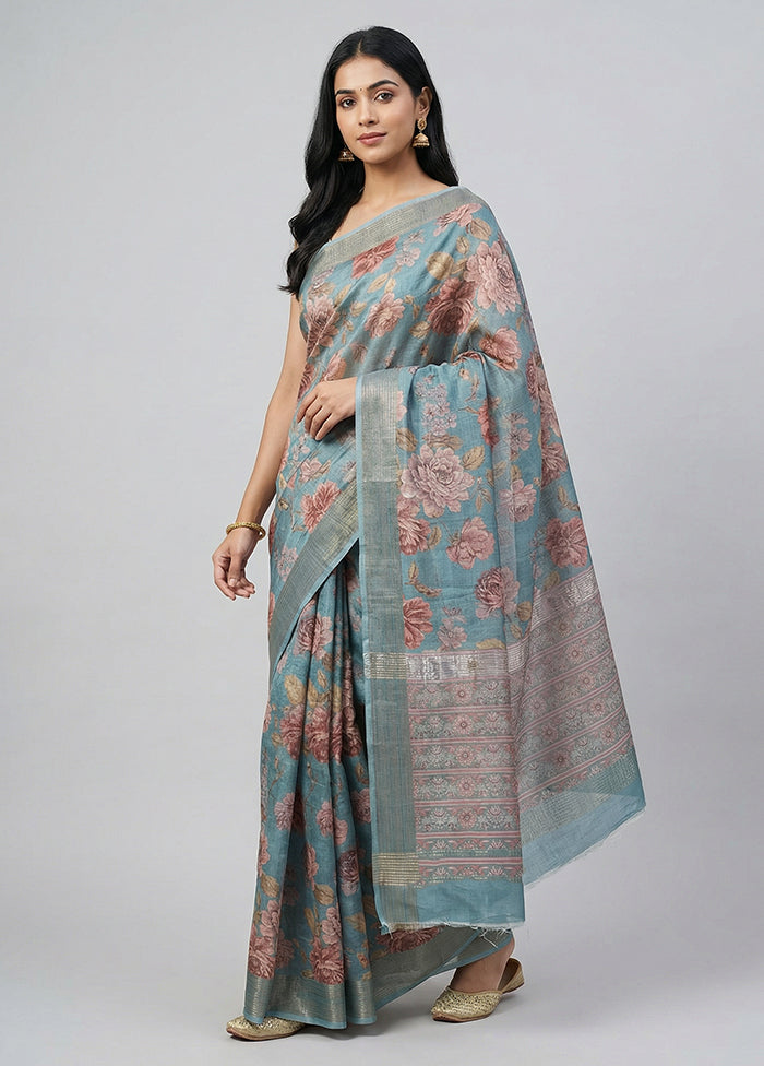 Blue Tussar Silk Saree With Blouse Piece