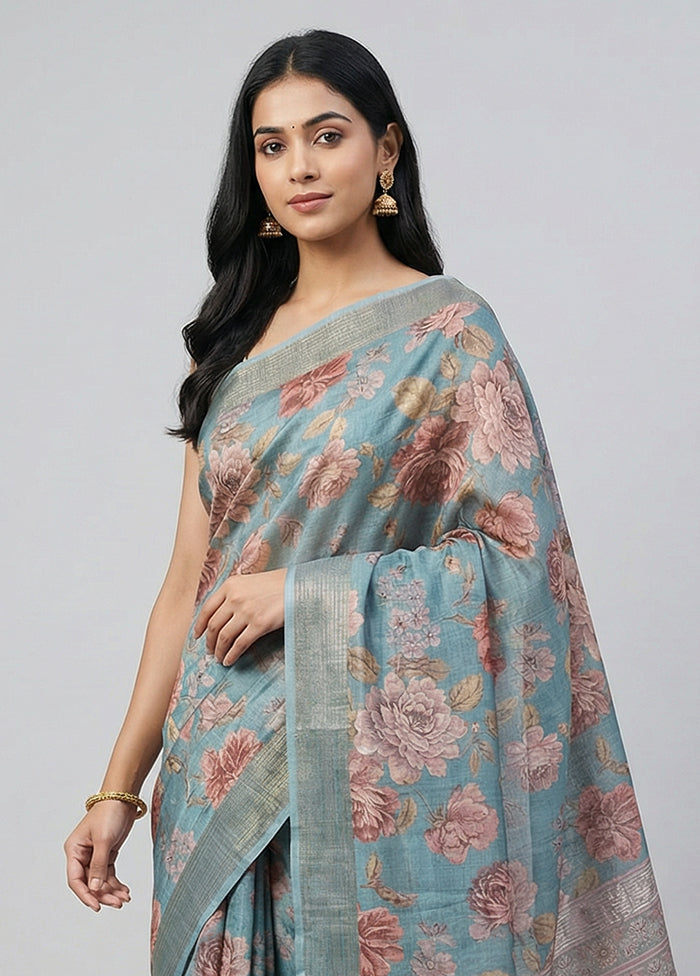 Blue Tussar Silk Saree With Blouse Piece