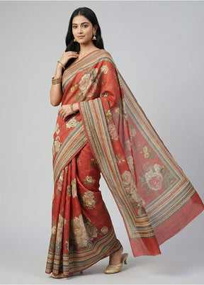 Red Tussar Silk Saree With Blouse Piece