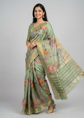 Green Tussar Silk Saree With Blouse Piece