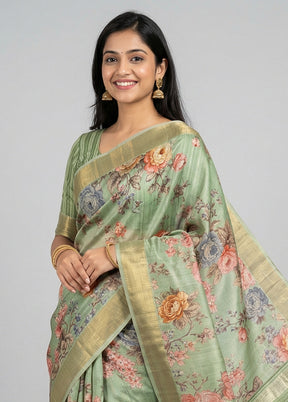 Green Tussar Silk Saree With Blouse Piece