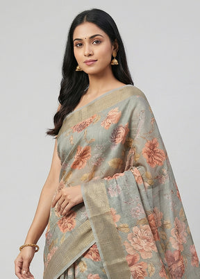 Green Tussar Silk Saree With Blouse Piece