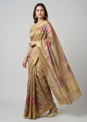 Green Tussar Silk Saree With Blouse Piece