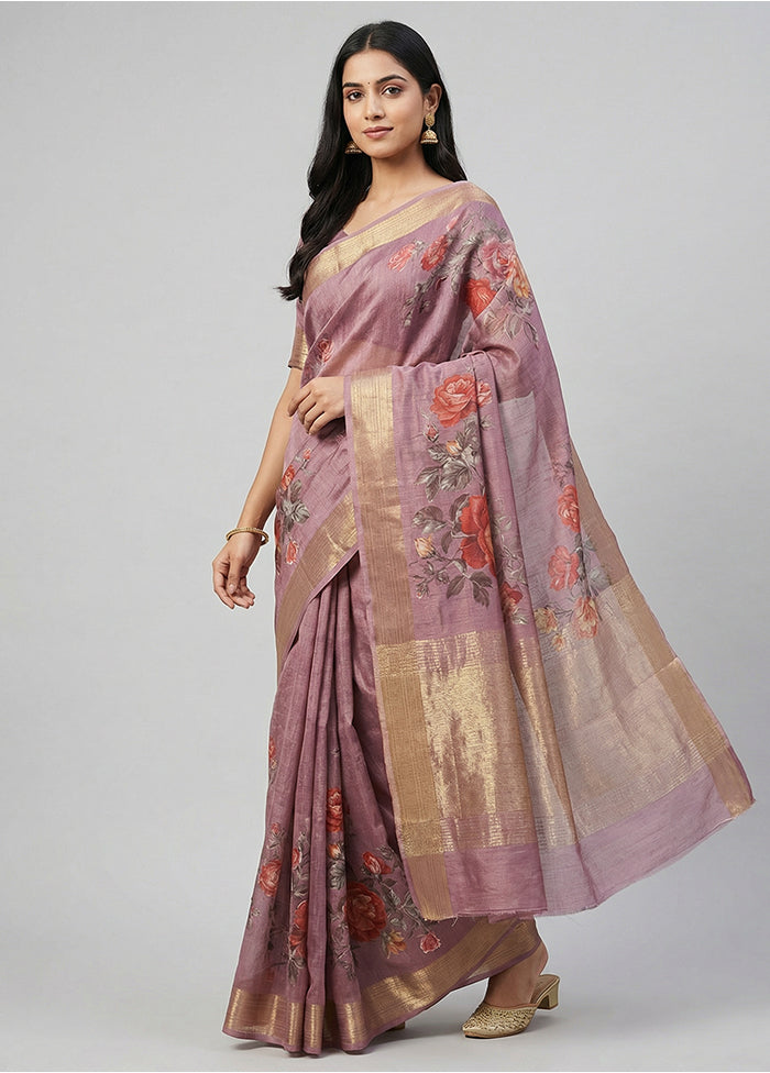 Pink Tussar Silk Saree With Blouse Piece
