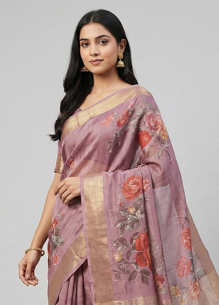 Pink Tussar Silk Saree With Blouse Piece