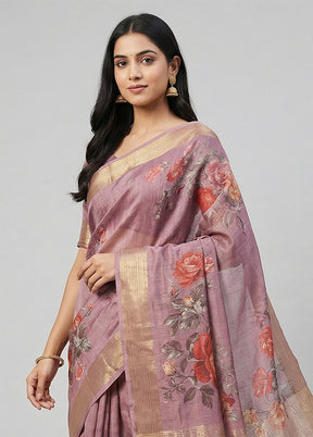 Pink Tussar Silk Saree With Blouse Piece