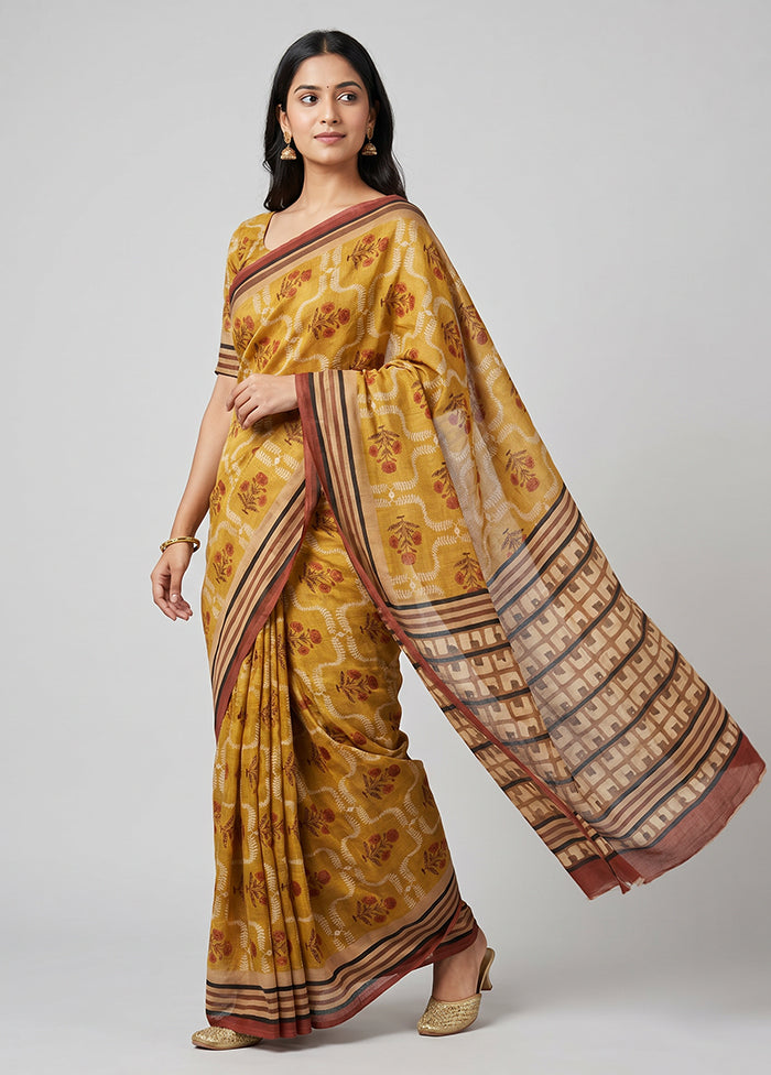 Green Tussar Silk Saree With Blouse Piece