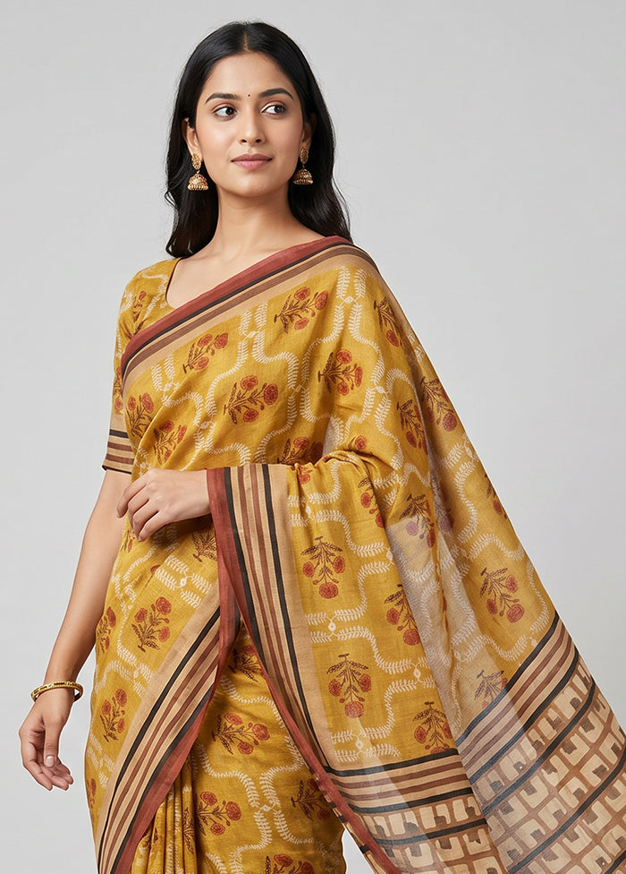 Green Tussar Silk Saree With Blouse Piece