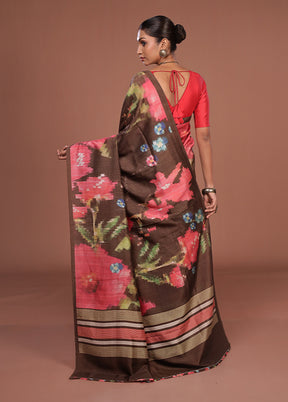 Brown Tussar Silk Saree With Blouse Piece