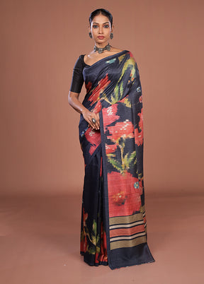 Blue Tussar Silk Saree With Blouse Piece