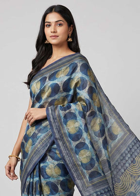 Blue Tussar Silk Saree With Blouse Piece