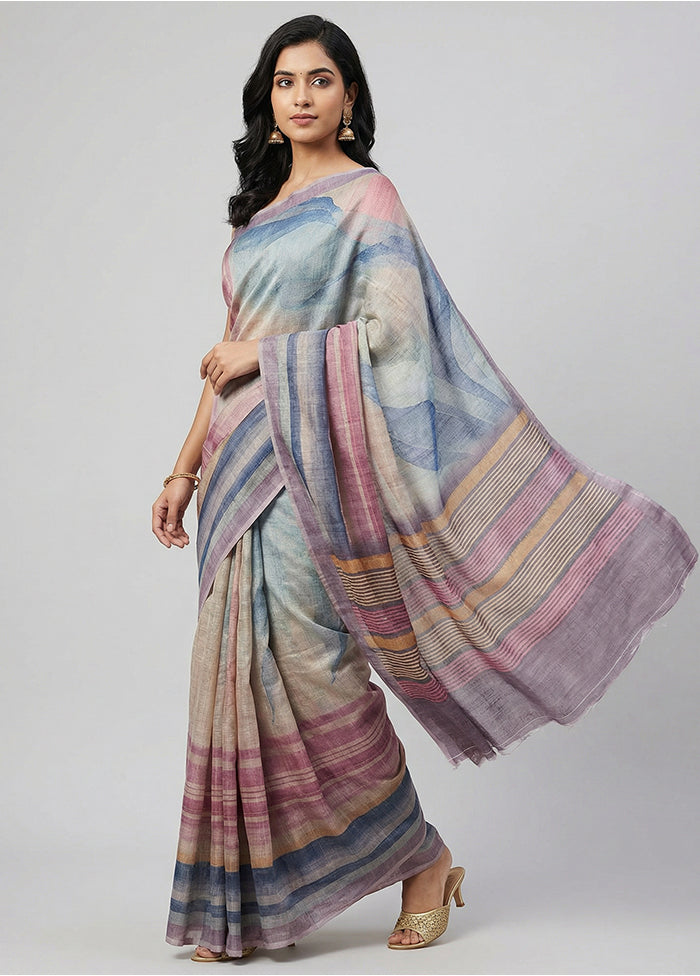 Purple Tussar Silk Saree With Blouse Piece