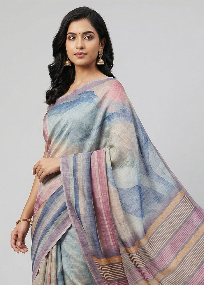 Purple Tussar Silk Saree With Blouse Piece
