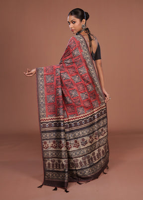 Maroon Tussar Silk Saree With Blouse Piece