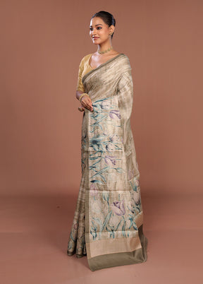 Green Tussar Silk Saree With Blouse Piece