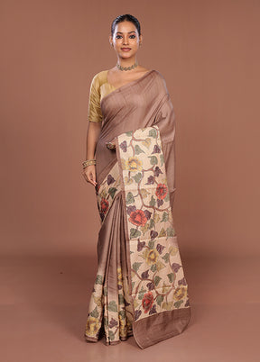 Cream Tussar Silk Saree With Blouse Piece