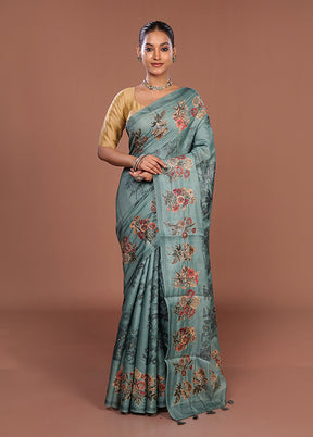 Green Tussar Silk Saree With Blouse Piece