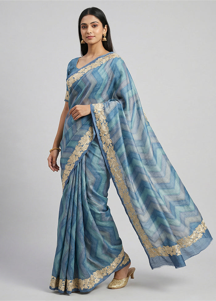 Grey Tussar Silk Saree With Blouse Piece