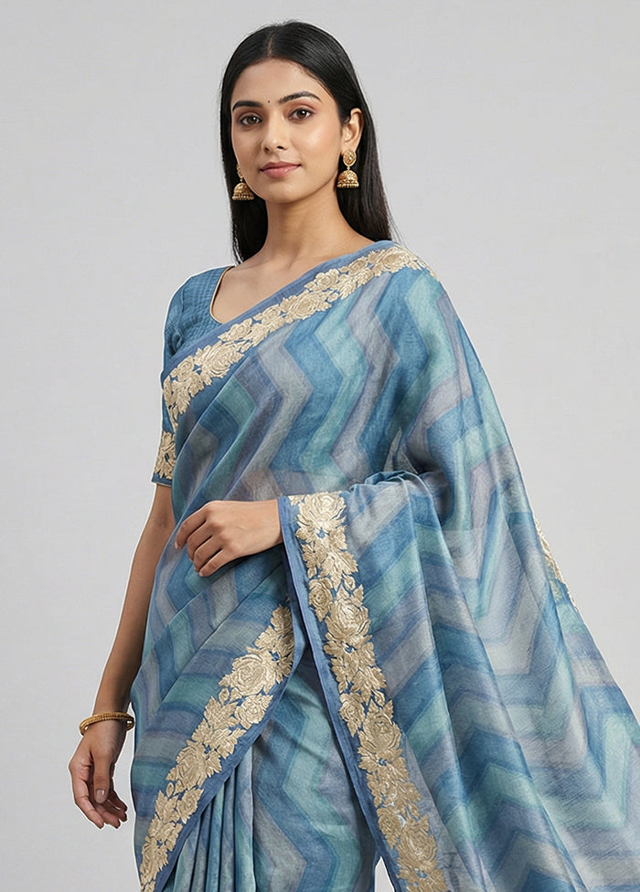 Grey Tussar Silk Saree With Blouse Piece