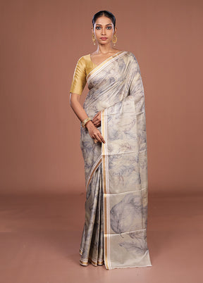 Cream Tussar Silk Saree With Blouse Piece