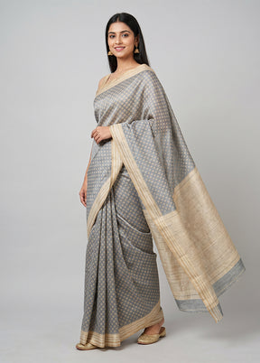 Blue Tussar Silk Saree With Blouse Piece