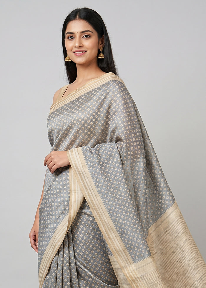 Blue Tussar Silk Saree With Blouse Piece