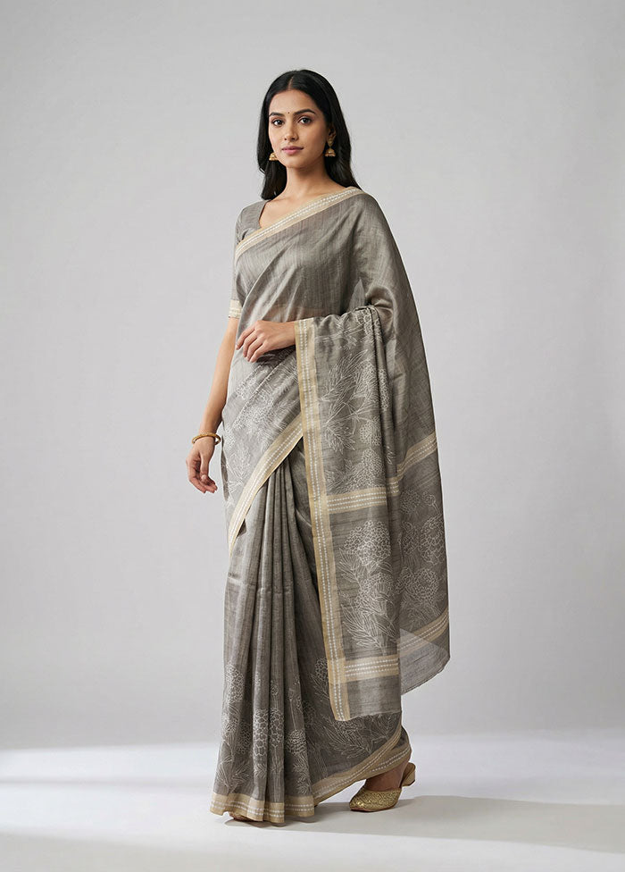 Green Tussar Silk Saree With Blouse Piece