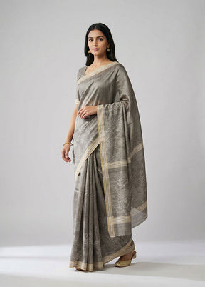 Green Tussar Silk Saree With Blouse Piece