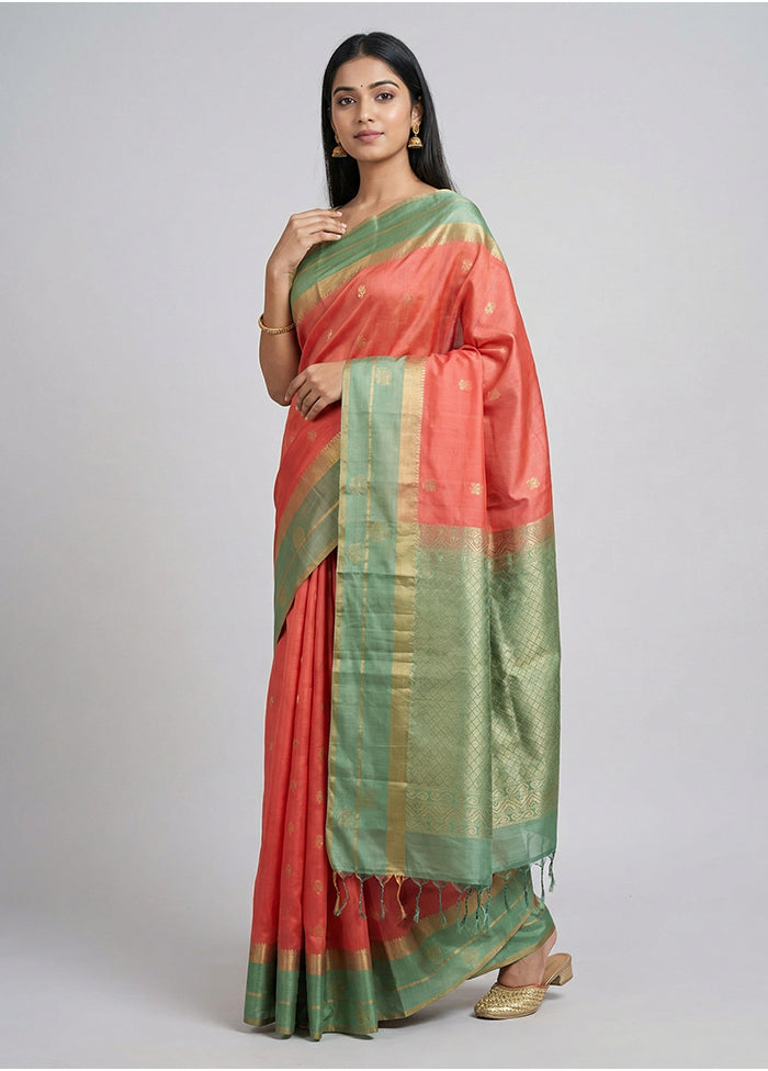 Pink Handloom Kanjivaram Pure Silk Saree With Blouse Piece