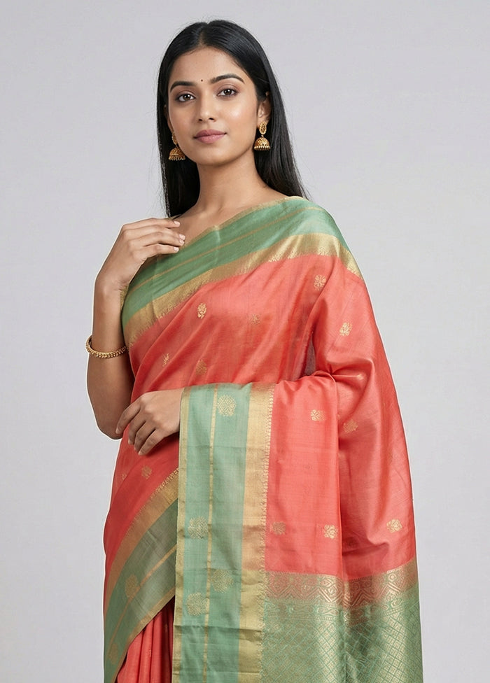 Pink Handloom Kanjivaram Pure Silk Saree With Blouse Piece