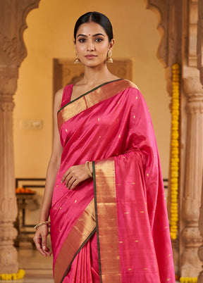Pink Handloom Kanjivaram Pure Silk Saree With Blouse Piece