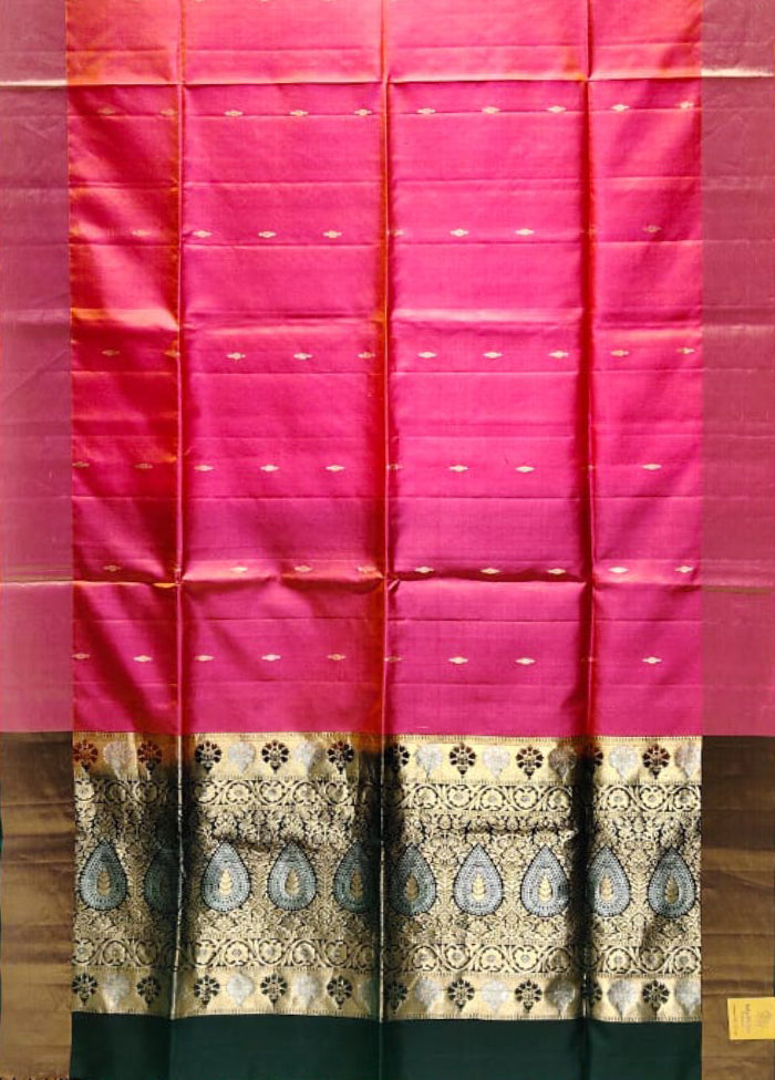 Pink Handloom Kanjivaram Pure Silk Saree With Blouse Piece