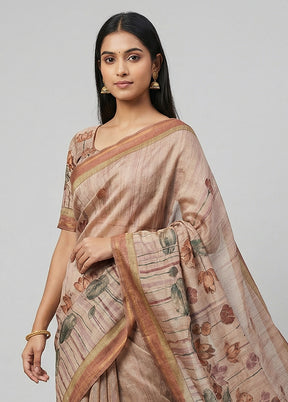 Cream Tussar Silk Saree With Blouse Piece