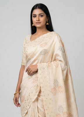 Pink Tussar Silk Saree With Blouse Piece